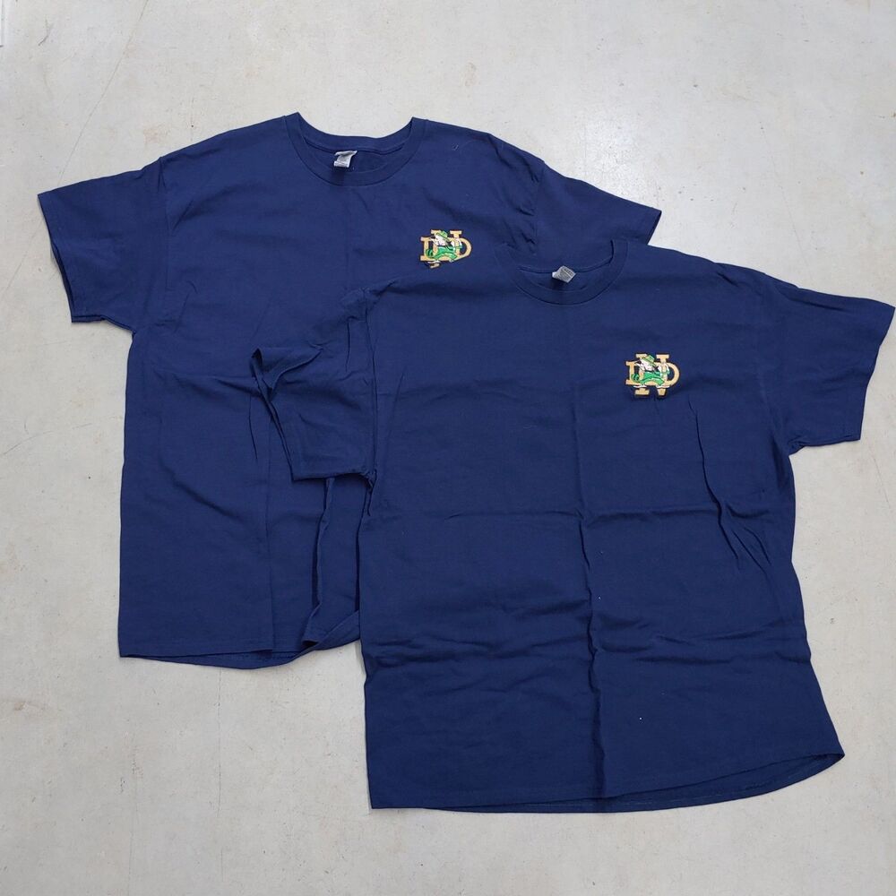 TWO SHIRTS 2x Notre Dame Football T Shirts Mens XL - Navy Blue Gildan - CLEAN